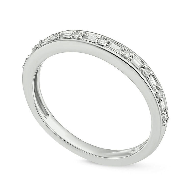 0.13 CT. T.W. Baguette and Round Natural Diamond Alternating Stackable Band in Solid 10K White Gold