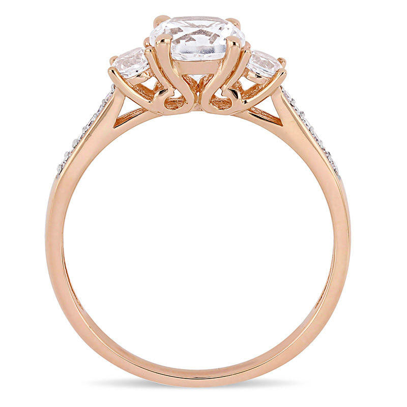 Lab-Created White Sapphire and 0.05 CT. T.W. Diamond Three Stone Engagement Ring in Solid 10K Rose Gold