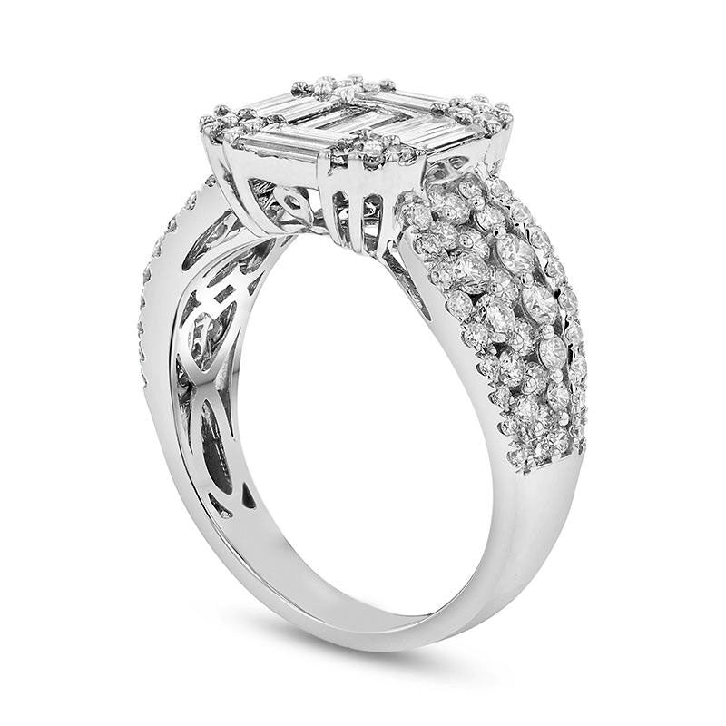 1.88 CT. T.W. Baguette Composite Natural Diamond Multi-Row Ring in Solid 18K White Gold (G/SI1)