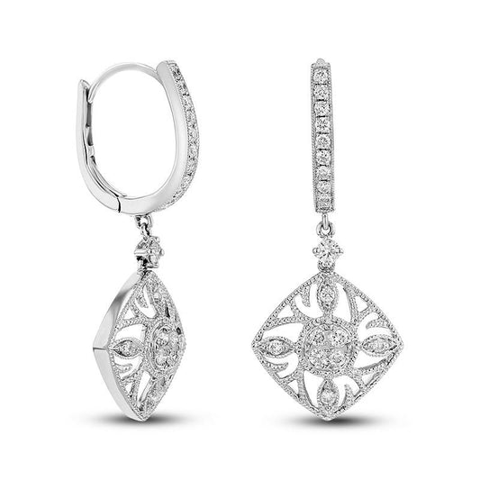 0.5 CT. T.W. Diamond Tilted Square Vintage-Style Drop Earrings in 18K White Gold (G/SI2)