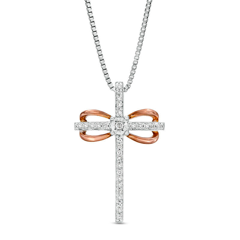 0.1 CT. T.W. Natural Diamond Infinity Cross Pendant in Sterling Silver and 10K Rose Gold