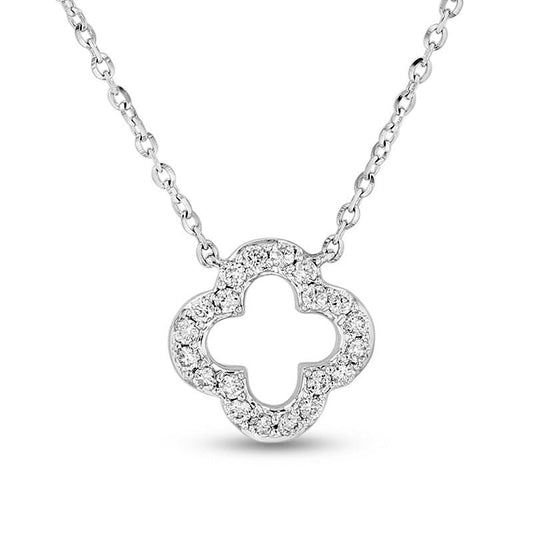 0.13 CT. T.W. Natural Diamond Clover Outline Necklace in 14K White Gold