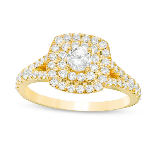 1.0 CT. T.W. Natural Diamond Double Cushion Frame Engagement Ring in Solid 10K Yellow Gold