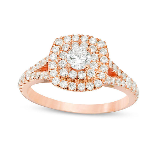 1.0 CT. T.W. Natural Diamond Double Cushion Frame Engagement Ring in Solid 10K Rose Gold