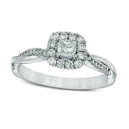 0.38 CT. T.W. Princess-Cut Natural Diamond Frame Twist Engagement Ring in Solid 10K White Gold