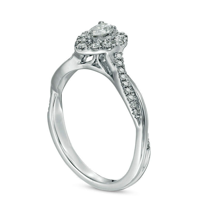 0.38 CT. T.W. Pear-Shaped Natural Diamond Frame Twist Engagement in Solid 10K White Gold