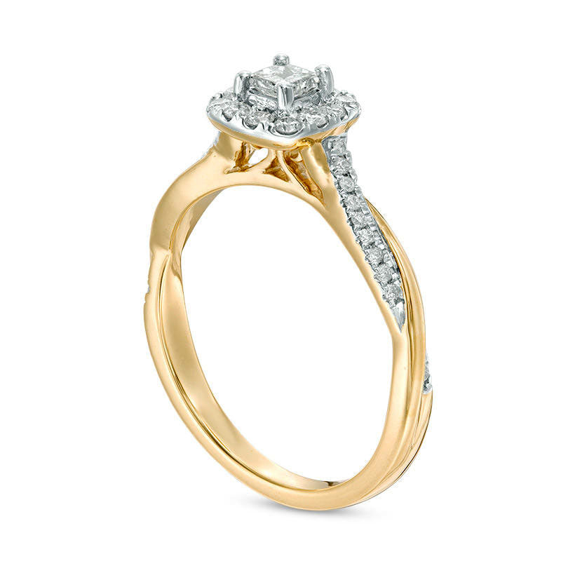 0.38 CT. T.W. Princess-Cut Natural Diamond Frame Twist Engagement Ring in Solid 10K Yellow Gold