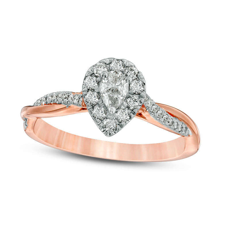 0.38 CT. T.W. Pear-Shaped Natural Diamond Frame Twist Engagement in Solid 10K Rose Gold