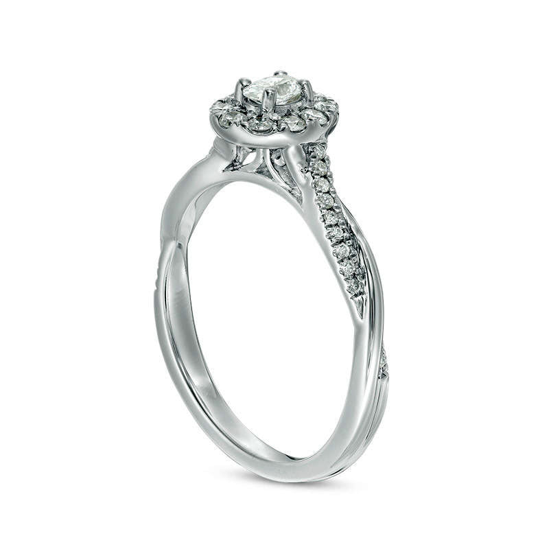 0.38 CT. T.W. Oval Natural Diamond Frame Twist Engagement Ring in Solid 10K White Gold