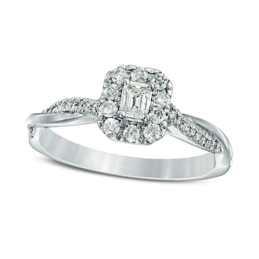 0.38 CT. T.W. Emerald-Cut Natural Diamond Frame Twist Engagement Ring in Solid 10K White Gold