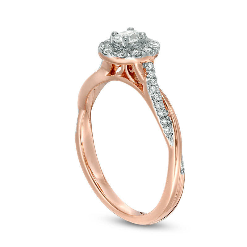 0.38 CT. T.W. Oval Natural Diamond Frame Twist Engagement Ring in Solid 10K Rose Gold