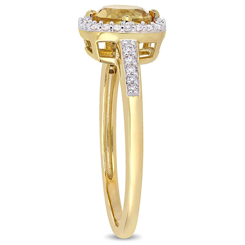 6.0mm Citrine and 0.13 CT. T.W. Natural Diamond Cushion Frame Ring in Solid 10K Yellow Gold