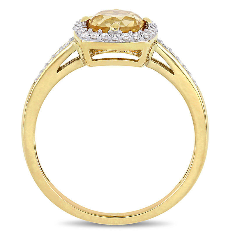 6.0mm Citrine and 0.13 CT. T.W. Natural Diamond Cushion Frame Ring in Solid 10K Yellow Gold