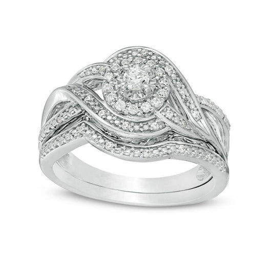 0.25 CT. T.W. Natural Diamond Frame Twist Bridal Engagement Ring Set in Sterling Silver