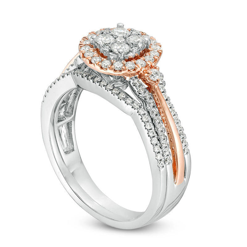 0.63 CT. T.W. Quad Natural Diamond Frame Multi-Row Bridal Engagement Ring Set in Solid 10K Two-Tone Gold