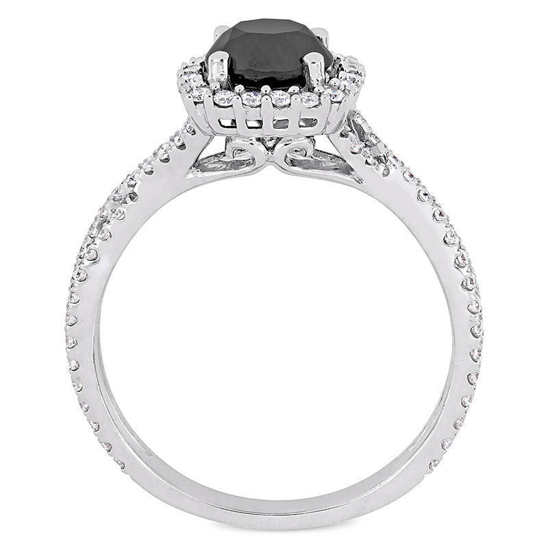 1.5 CT. T.W. Enhanced Black and White Natural Diamond Cushion Frame Twist Engagement Ring in Solid 14K White Gold