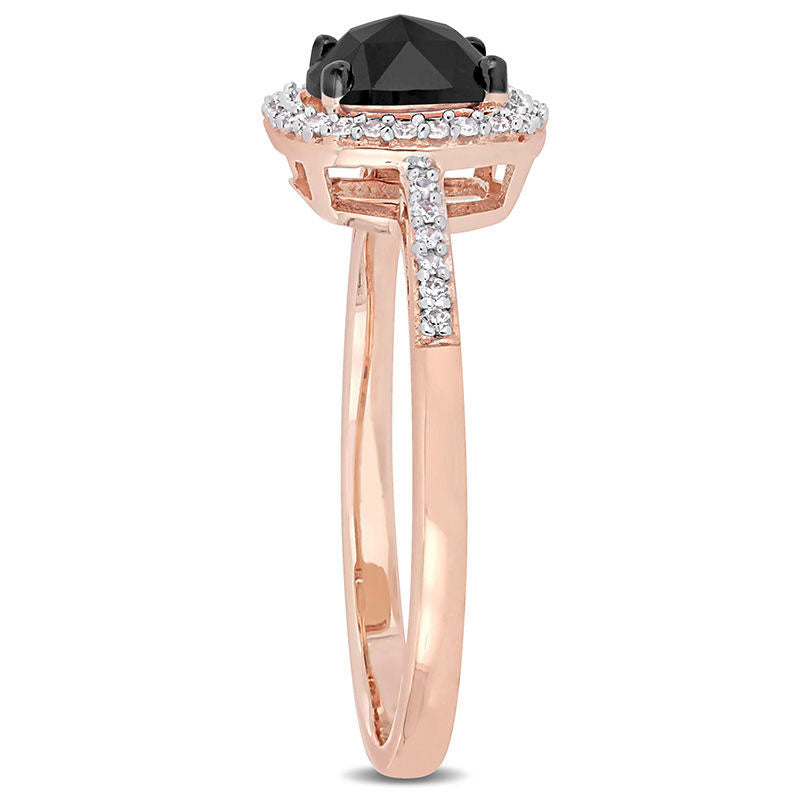 1.0 CT. T.W. Cushion-Cut Enhanced Black and White Natural Diamond Frame Engagement Ring in Solid 14K Rose Gold