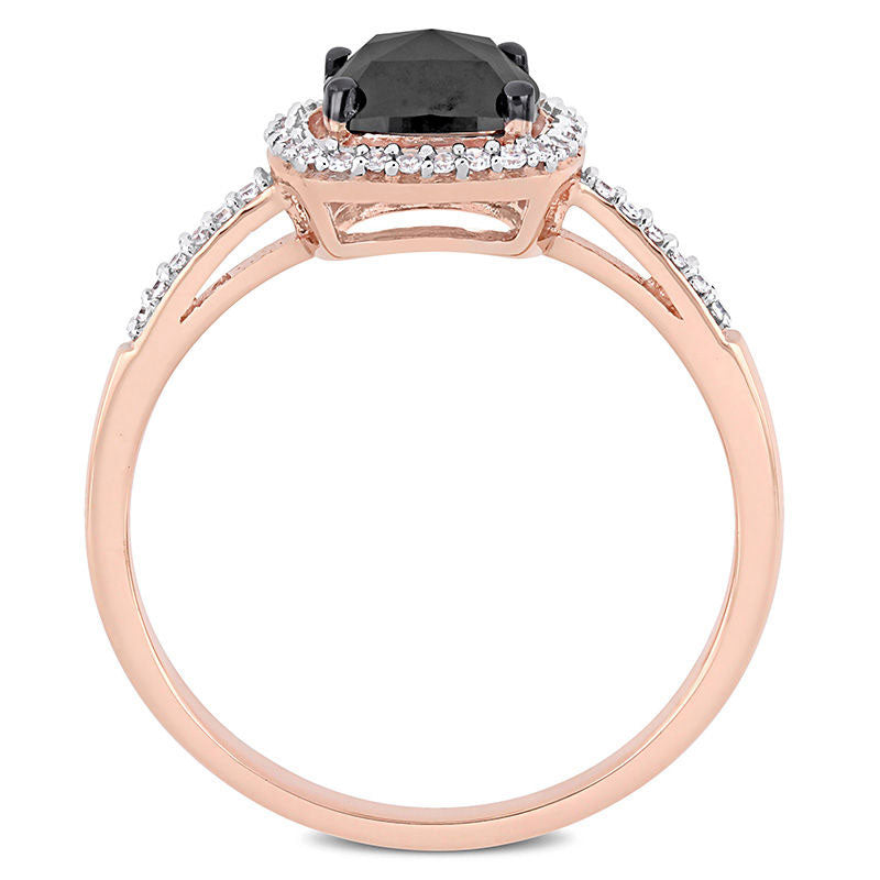 1.0 CT. T.W. Cushion-Cut Enhanced Black and White Natural Diamond Frame Engagement Ring in Solid 14K Rose Gold