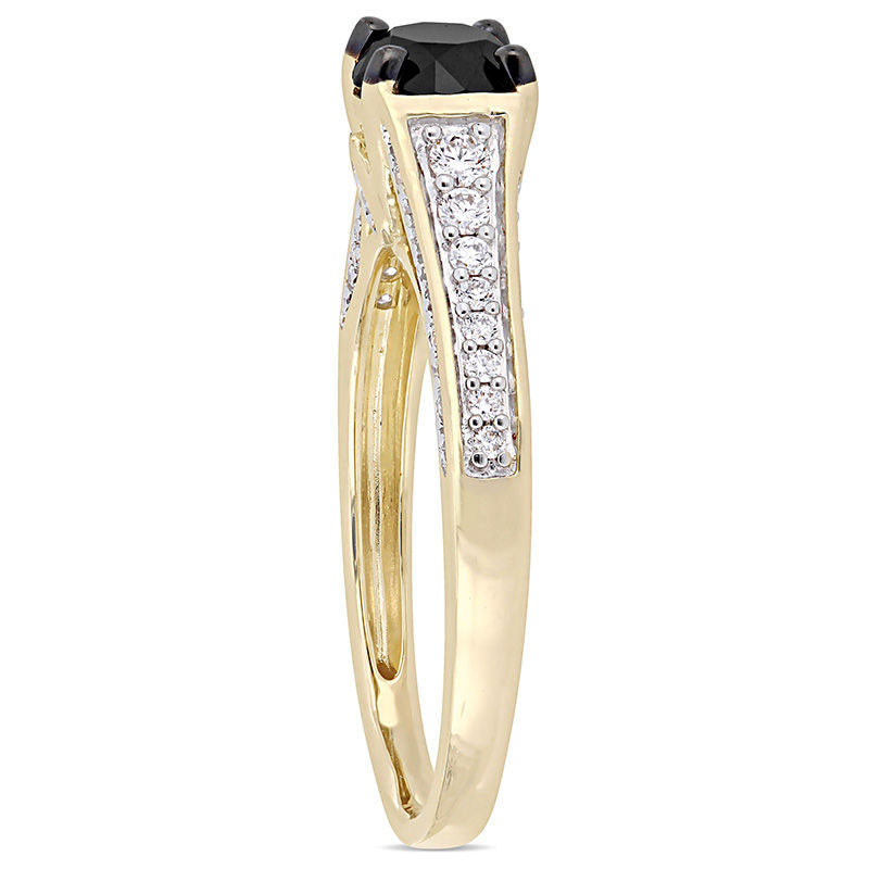 1.0 CT. T.W. Enhanced Black and White Natural Diamond Tapered Shank Engagement Ring in Solid 14K Gold