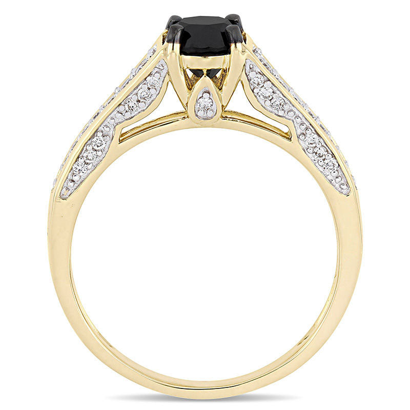 1.0 CT. T.W. Enhanced Black and White Natural Diamond Tapered Shank Engagement Ring in Solid 14K Gold