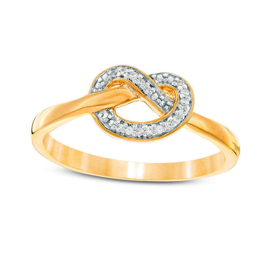 0.05 CT. T.W. Natural Diamond Love Knot Pretzel Ring in Sterling Silver with Solid 14K Gold Plate