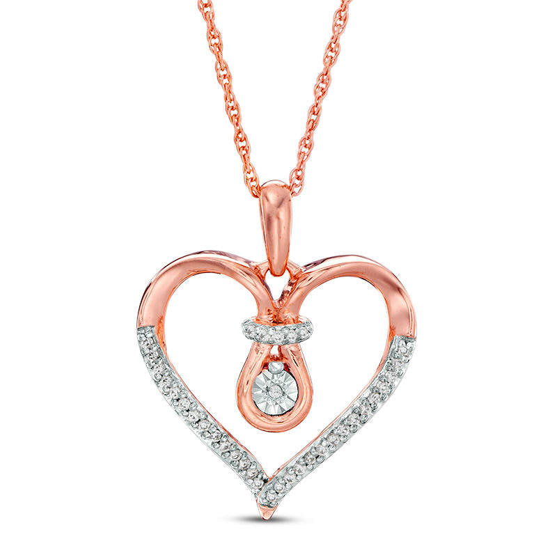 0.1 CT. T.W. Natural Diamond Love Knot Heart Pendant in 10K Rose Gold