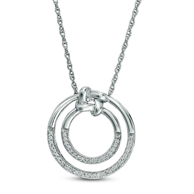 0.1 CT. T.W. Natural Diamond Love Knot Double Circle Pendant in Sterling Silver