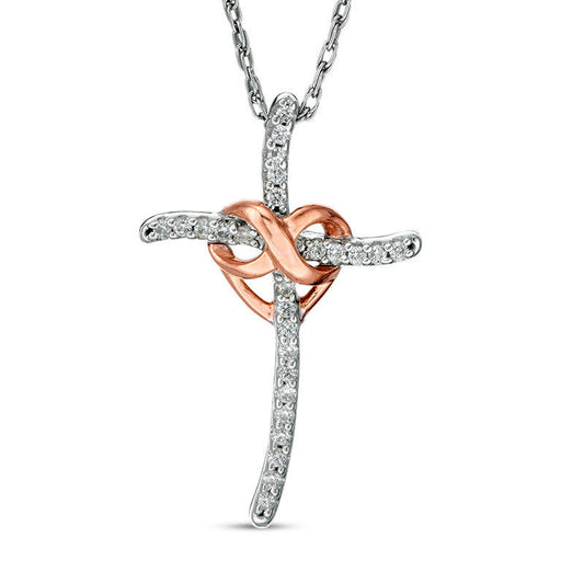 0.1 CT. T.W. Natural Diamond Infinity Heart Cross Pendant in Sterling Silver and 10K Rose Gold