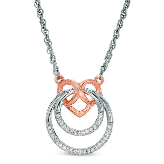 0.1 CT. T.W. Natural Diamond Infinity Heart and Double Circle Necklace in Sterling Silver and 10K Rose Gold - 17.41"