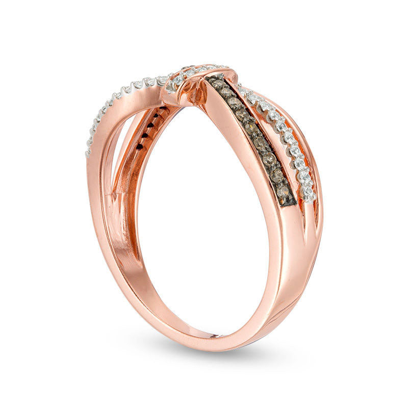 0.20 CT. T.W. Champagne and White Natural Diamond Knot Wave Ring in Solid 10K Rose Gold