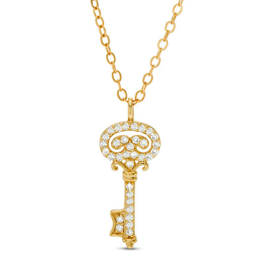 0.13 CT. T.W. Natural Diamond Filigree-Top Key Pendant in 10K Yellow Gold