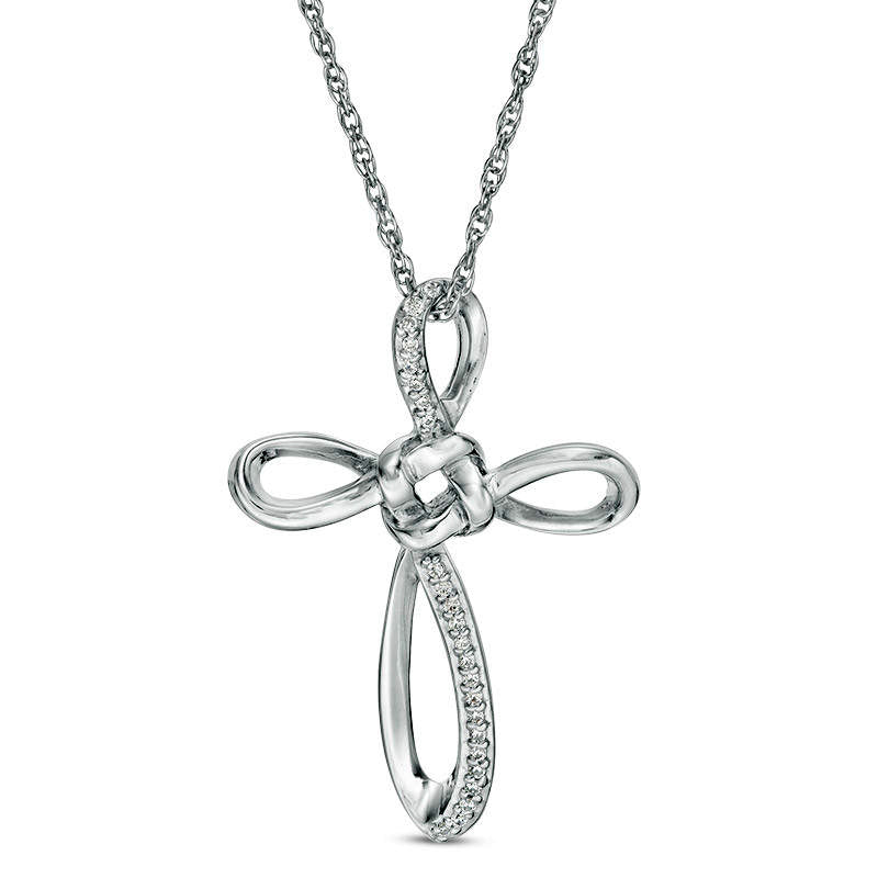 0.05 CT. T.W. Natural Diamond Love Knot Cross Pendant in 10K White Gold