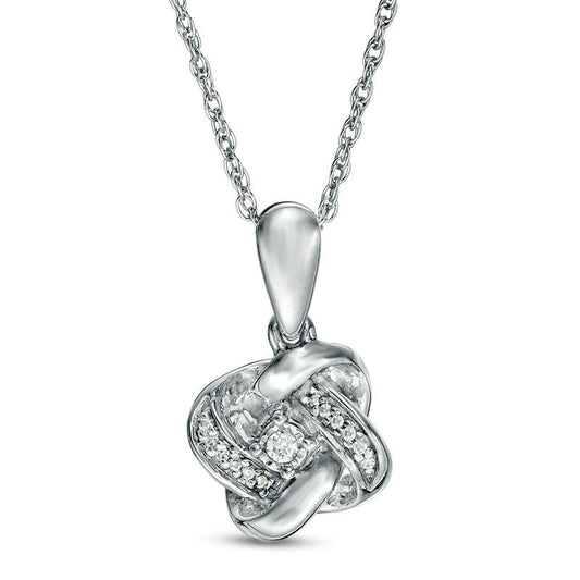 0.05 CT. T.W. Natural Diamond Love Knot Pendant in 10K White Gold