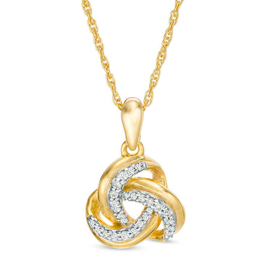 0.1 CT. T.W. Natural Diamond Love Knot Pendant in 10K Yellow Gold