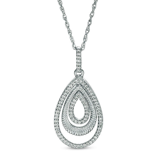 0.17 CT. T.W. Natural Diamond and Textured Triple Teardrop Pendant in Sterling Silver