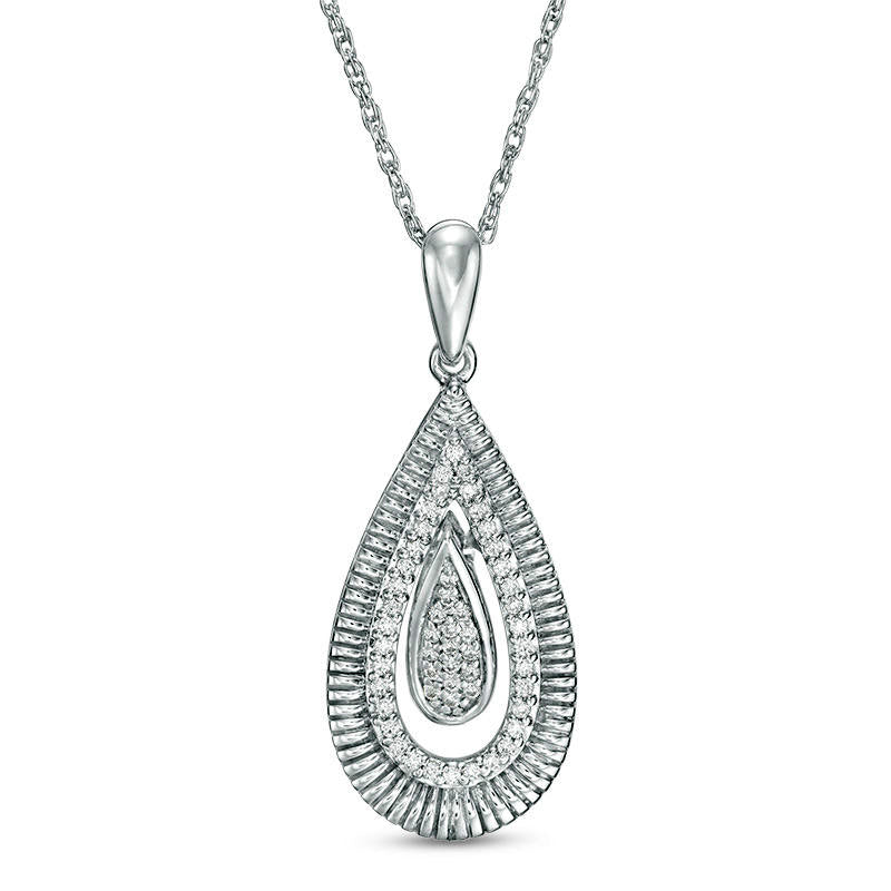 0.17 CT. T.W. Natural Diamond and Textured Teardrop Pendant in Sterling Silver