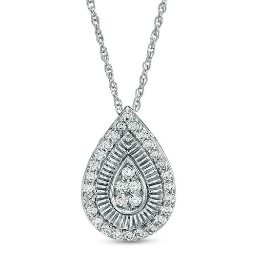 0.33 CT. T.W. Natural Diamond and Textured Teardrop Pendant in 10K White Gold