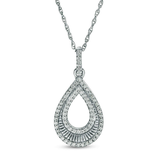 0.2 CT. T.W. Natural Diamond and Textured Open Teardrop Pendant in 10K White Gold