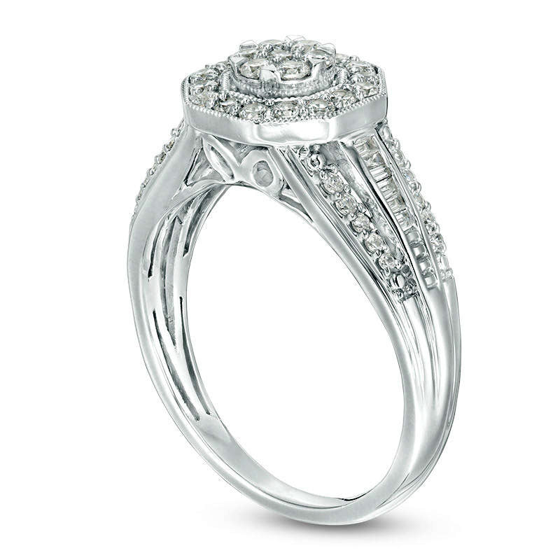 0.50 CT. T.W. Composite Natural Diamond Octagon Frame Antique Vintage-Style Engagement Ring in Solid 10K White Gold