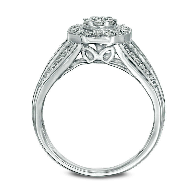 0.50 CT. T.W. Composite Natural Diamond Octagon Frame Antique Vintage-Style Engagement Ring in Solid 10K White Gold