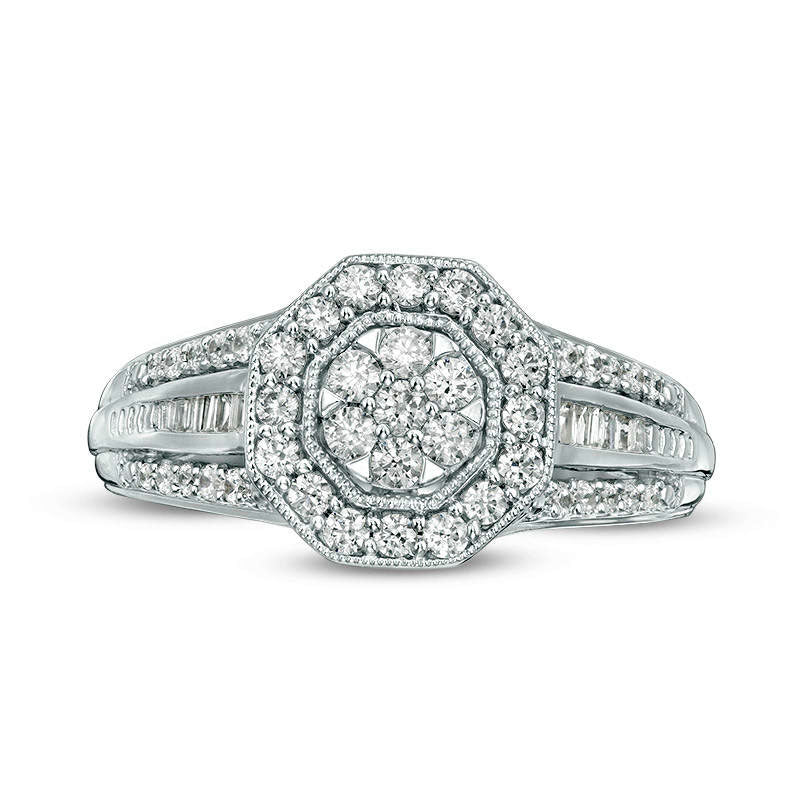 0.50 CT. T.W. Composite Natural Diamond Octagon Frame Antique Vintage-Style Engagement Ring in Solid 10K White Gold