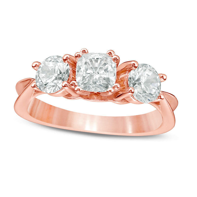 2.0 CT. T.W. Cushion-Cut Natural Diamond Three Stone Engagement Ring in Solid 14K Rose Gold