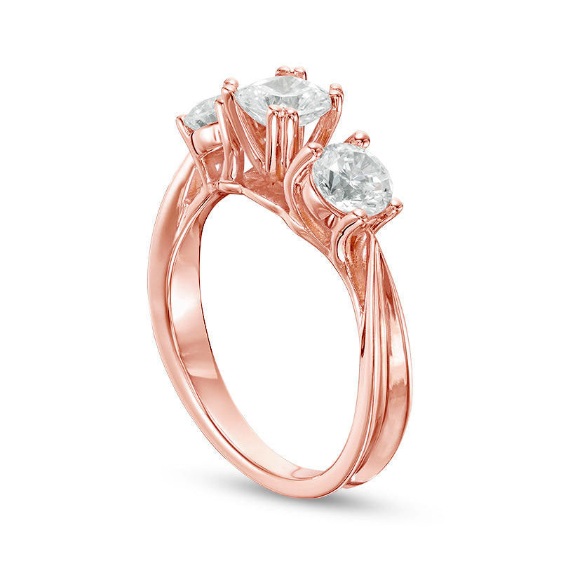 2.0 CT. T.W. Cushion-Cut Natural Diamond Three Stone Engagement Ring in Solid 14K Rose Gold