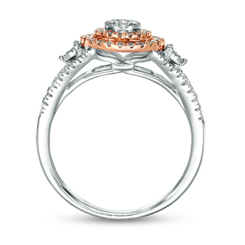 1.0 CT. T.W. Composite Natural Diamond Double Frame Engagement Ring in Solid 10K Two-Tone Gold