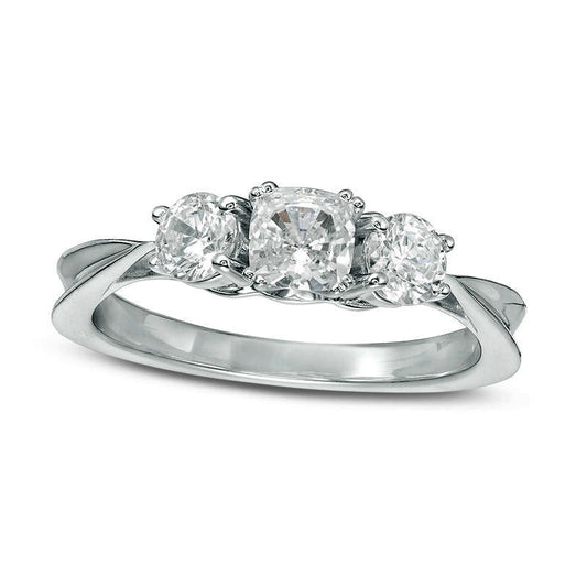 1.0 CT. T.W. Cushion-Cut Natural Diamond Three Stone Engagement Ring in Solid 14K White Gold