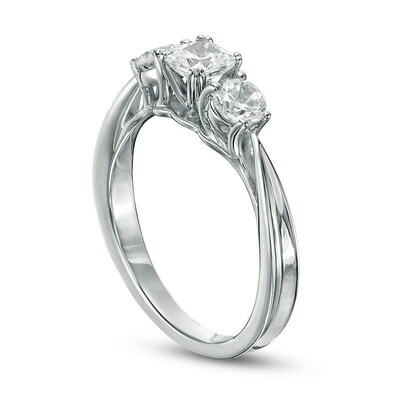 1.0 CT. T.W. Cushion-Cut Natural Diamond Three Stone Engagement Ring in Solid 14K White Gold