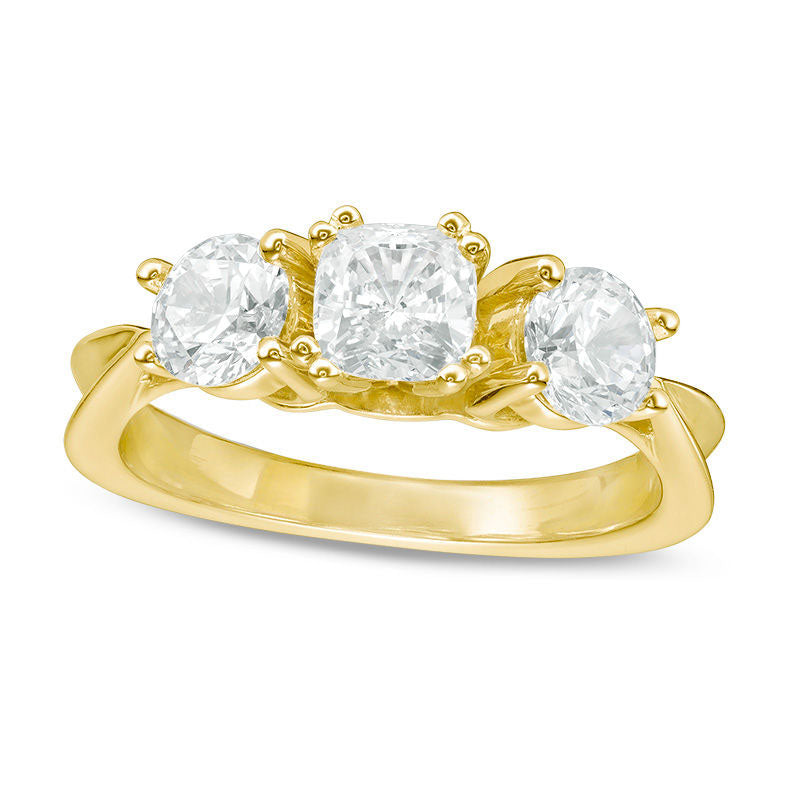 2.0 CT. T.W. Cushion-Cut Natural Diamond Three Stone Engagement Ring in Solid 14K Gold