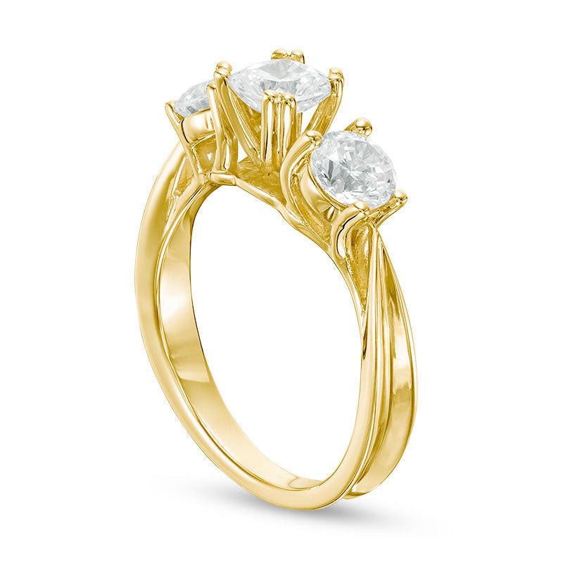 2.0 CT. T.W. Cushion-Cut Natural Diamond Three Stone Engagement Ring in Solid 14K Gold