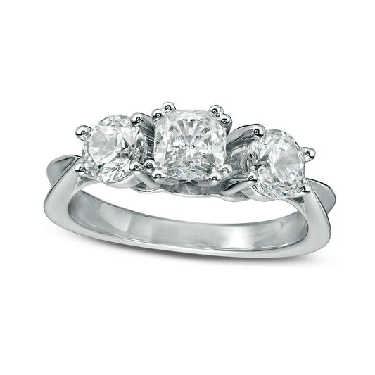 2.0 CT. T.W. Cushion-Cut Natural Diamond Three Stone Engagement Ring in Solid 14K White Gold