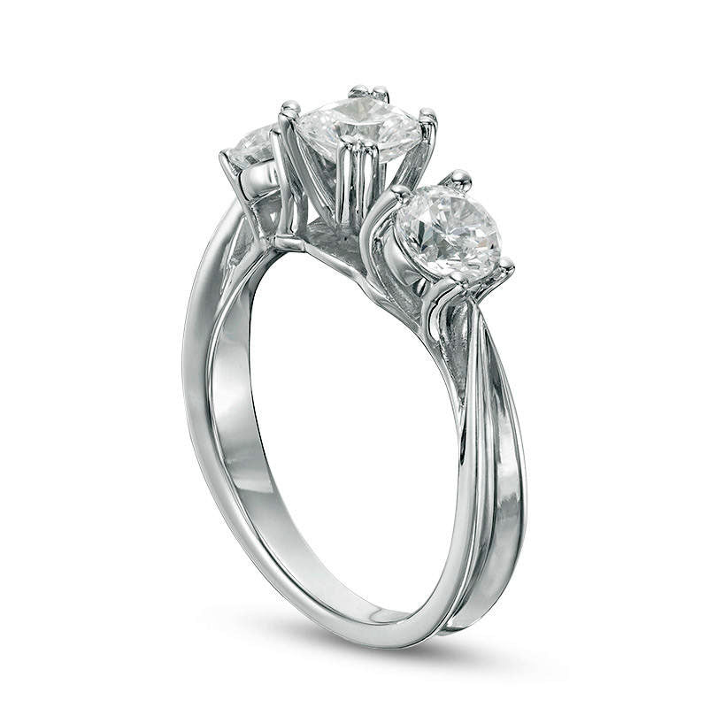 2.0 CT. T.W. Cushion-Cut Natural Diamond Three Stone Engagement Ring in Solid 14K White Gold